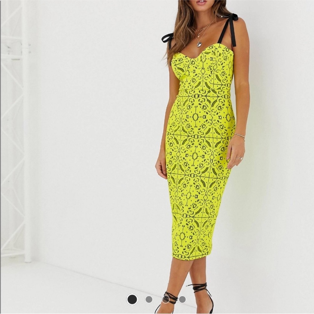 ASOS Neon Yellow Lace Midi Dress